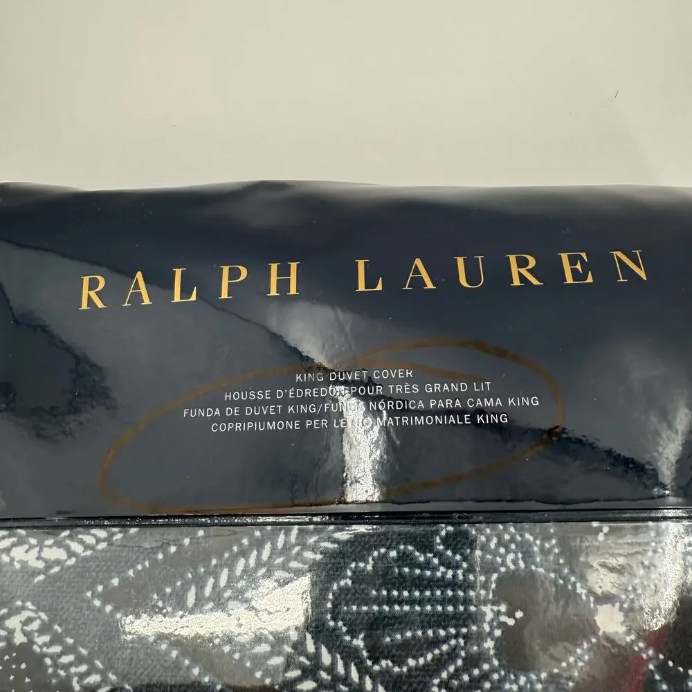 Ralph Lauren Home King Duvet Cover 108 x 96 Francois NWT Navy Blue Cotton $425